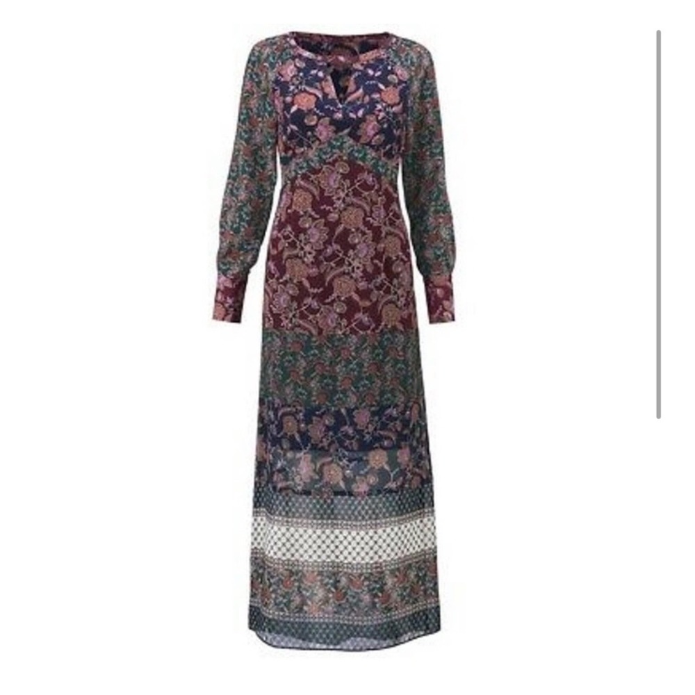 Cabi‎ Festive dress Floral Maxi Dress Womens XL Long Sleeve Boho Mixed Print